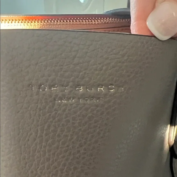 Tory Burch Leather Tote Bag - Taupe with Orange Interior - Picture 3 of 4